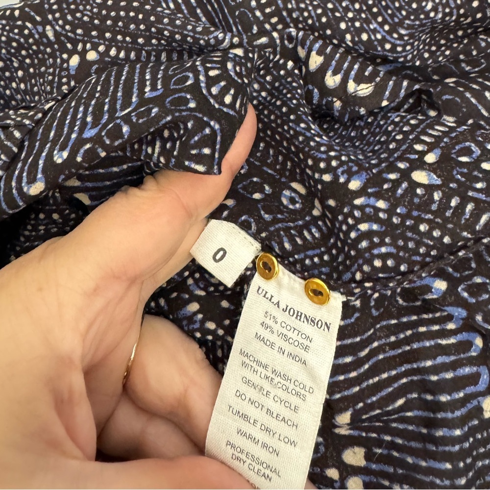Ulla Johnson Sigrid Blouse In Indigo Diamond Size 0 Boho Puff Sleeve NWOT - Picture 6 of 11
